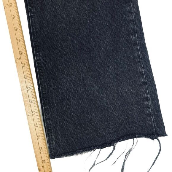 ZARA Jeans Women 4 Black High Rise Wide Leg Raw Hem Distressed Relaxed Fit Denim - Picture 12 of 15